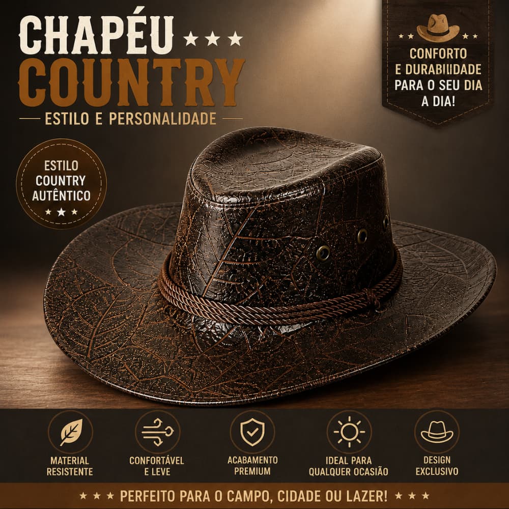 Chapéu Country Cowboy - Rodeio Barretos Show Sertanejo Corino Premium