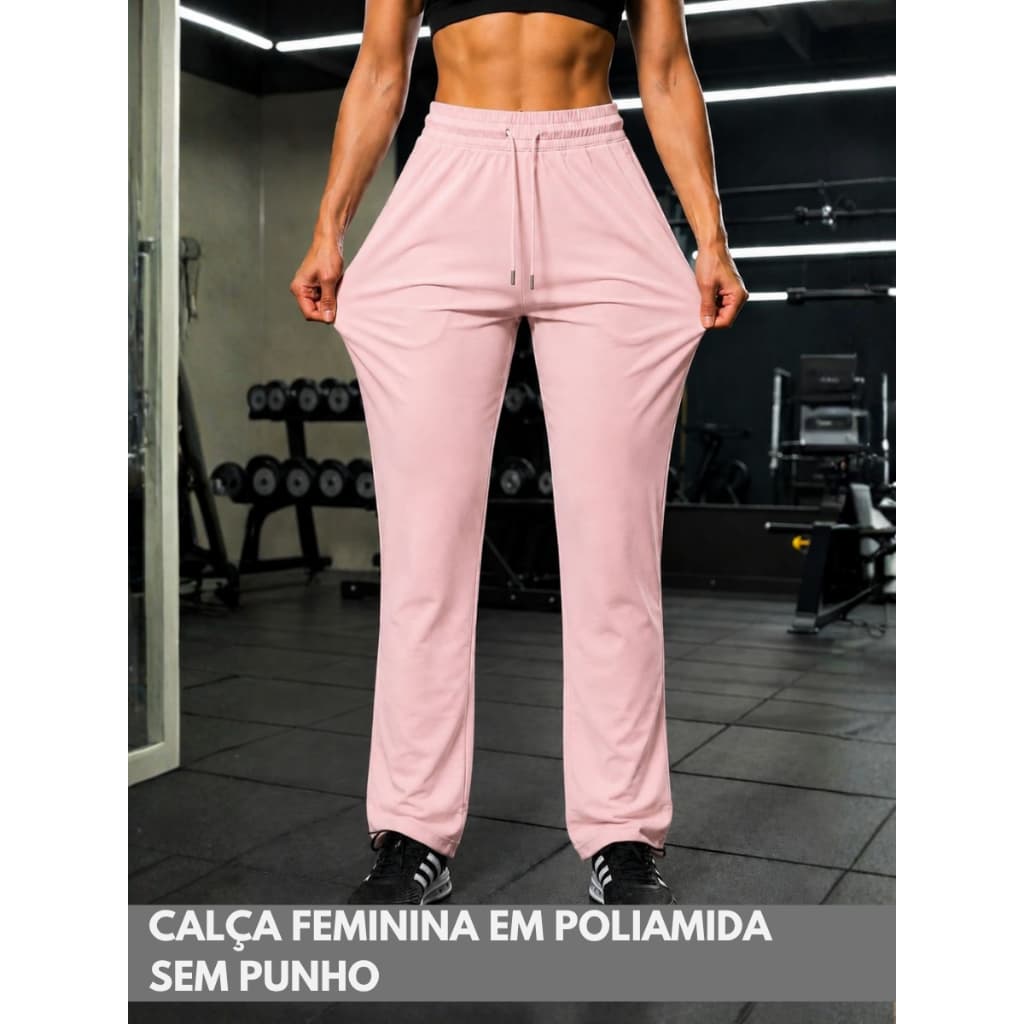 Calça Jogger Feminina Acinturada com Bolsos Poliamida Esportiva Slim Fitness Premium Elastica Tecido Leve Academia