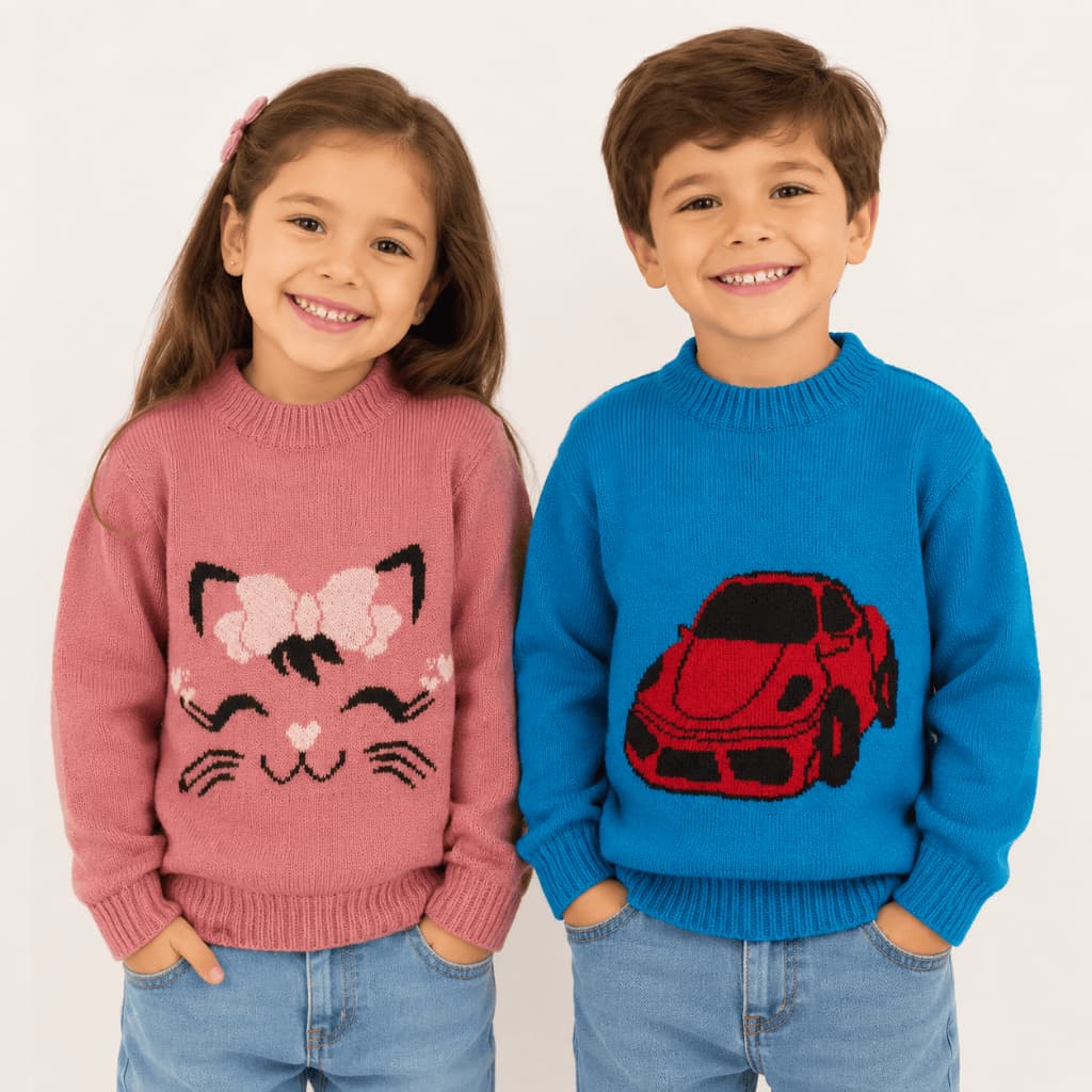Kit 2 Suéteres Infantis Tricot Masculino ou Feminino Cores e Estampas Variadas Tamanhos 2 ao 12