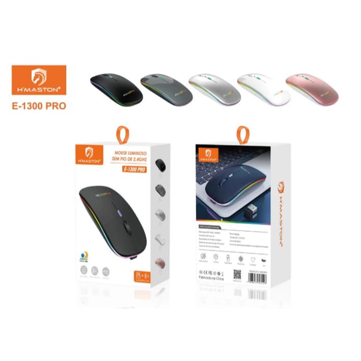 H'Maston E1300 Pro Mouse Sem Fio Bluetooth Recarregável