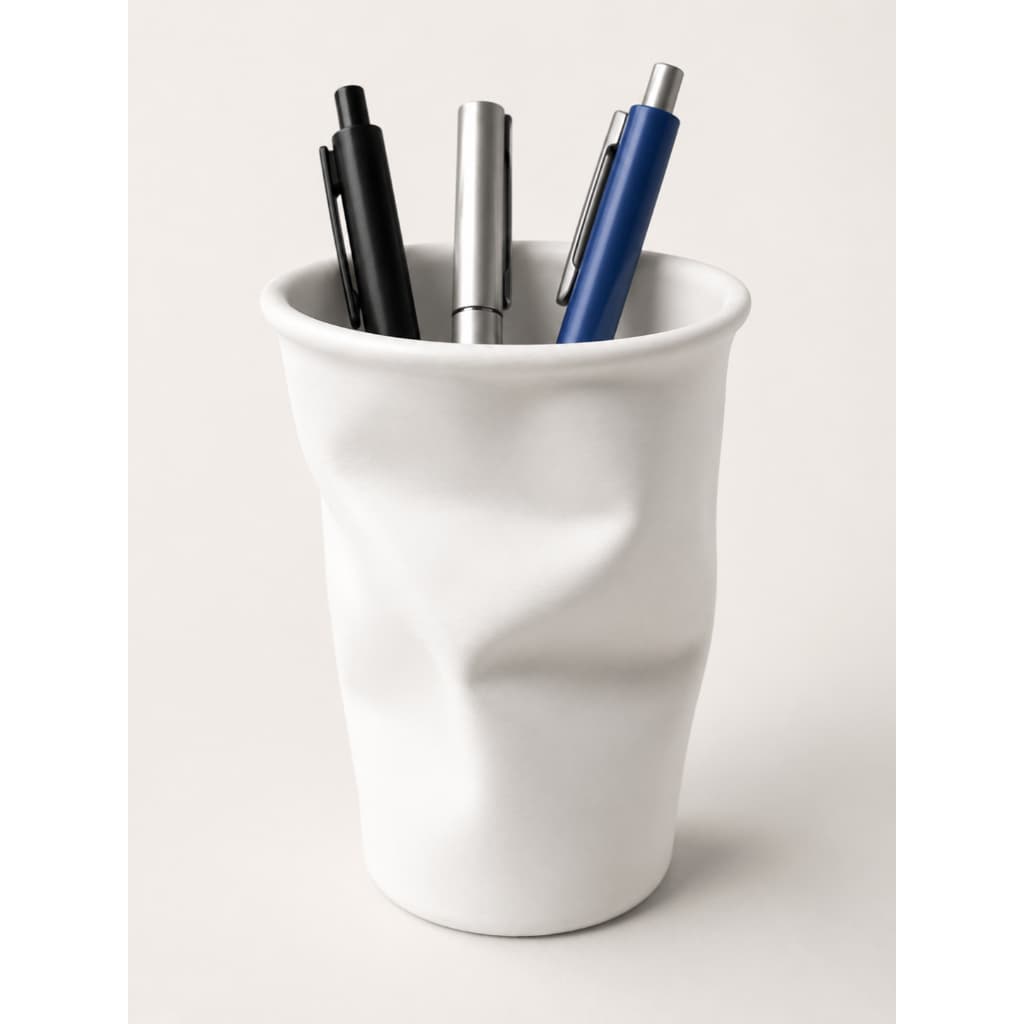 Porta Caneta Criativo Copo Amassado 3D - Organizador de Mesa Decoração Setup Home Office Escritório