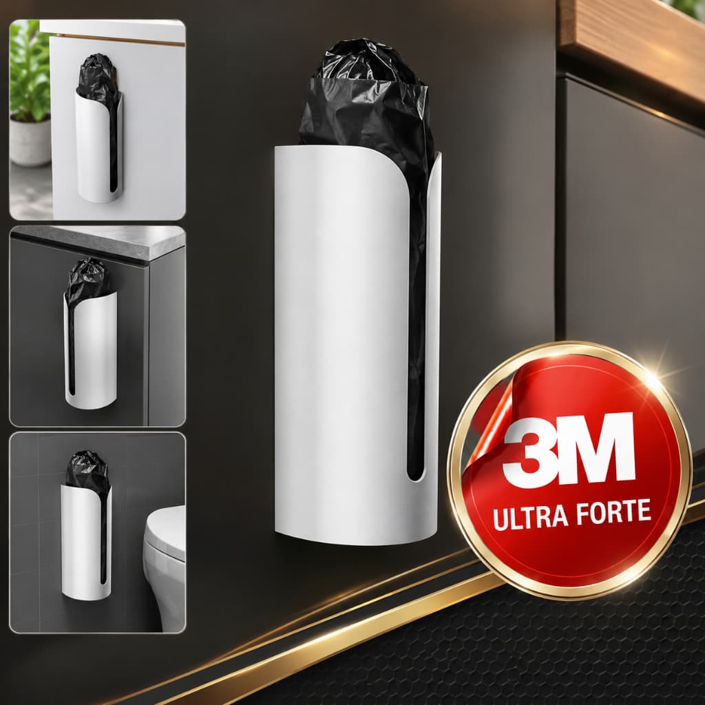 Suporte Dispenser para saco de lixo de até 100L | 6cm Diâmetro - Organizador de saco de lixo - Organização