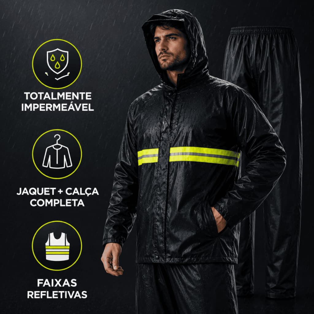 Capa De Chuva Reflexiva Impermeável Reforçada Moto Motoqueiro