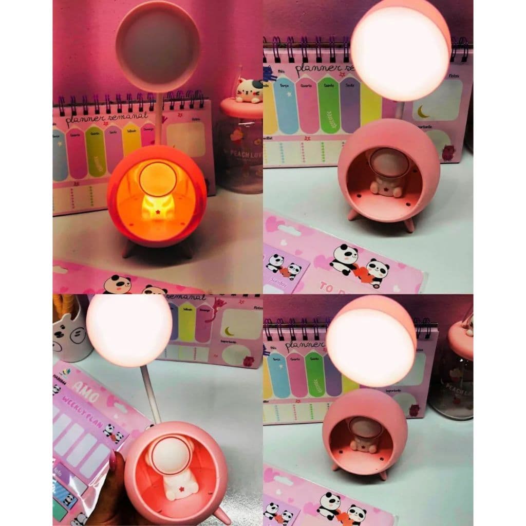 Mini Abajur Luminária Astronauta Quarto| Criança| Escritório| Mesa - ROSA