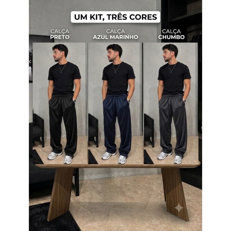 Kit 3 Calças Masculinas Casual Confortável Preta Azul Chumbo  ENVIO RÁPIDO