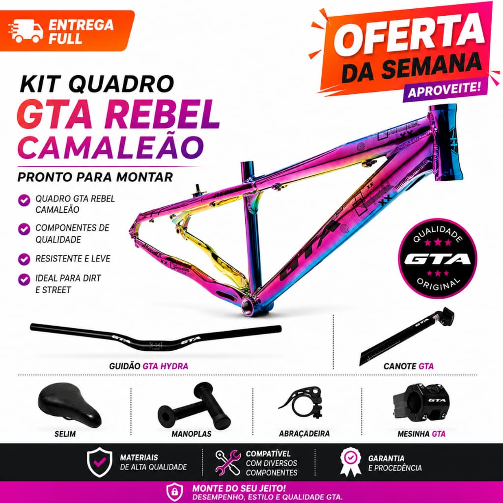 Kit Quadro Bike Gta Rebel Camaleão Aro 26 Freeride Alumínio Bike MTB