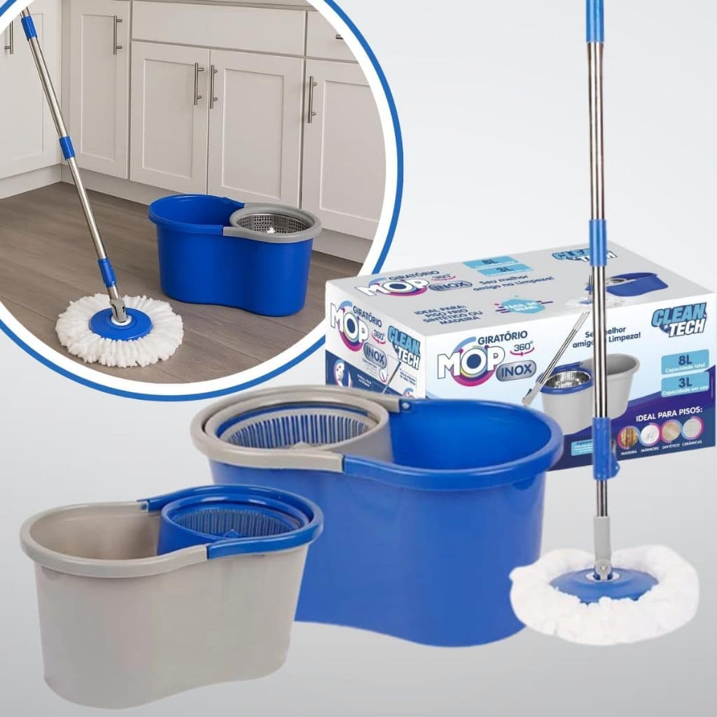 Mop Giratorio 360 Graus Balde Duplo Limpeza Facil Rodo Espremedor Sortido