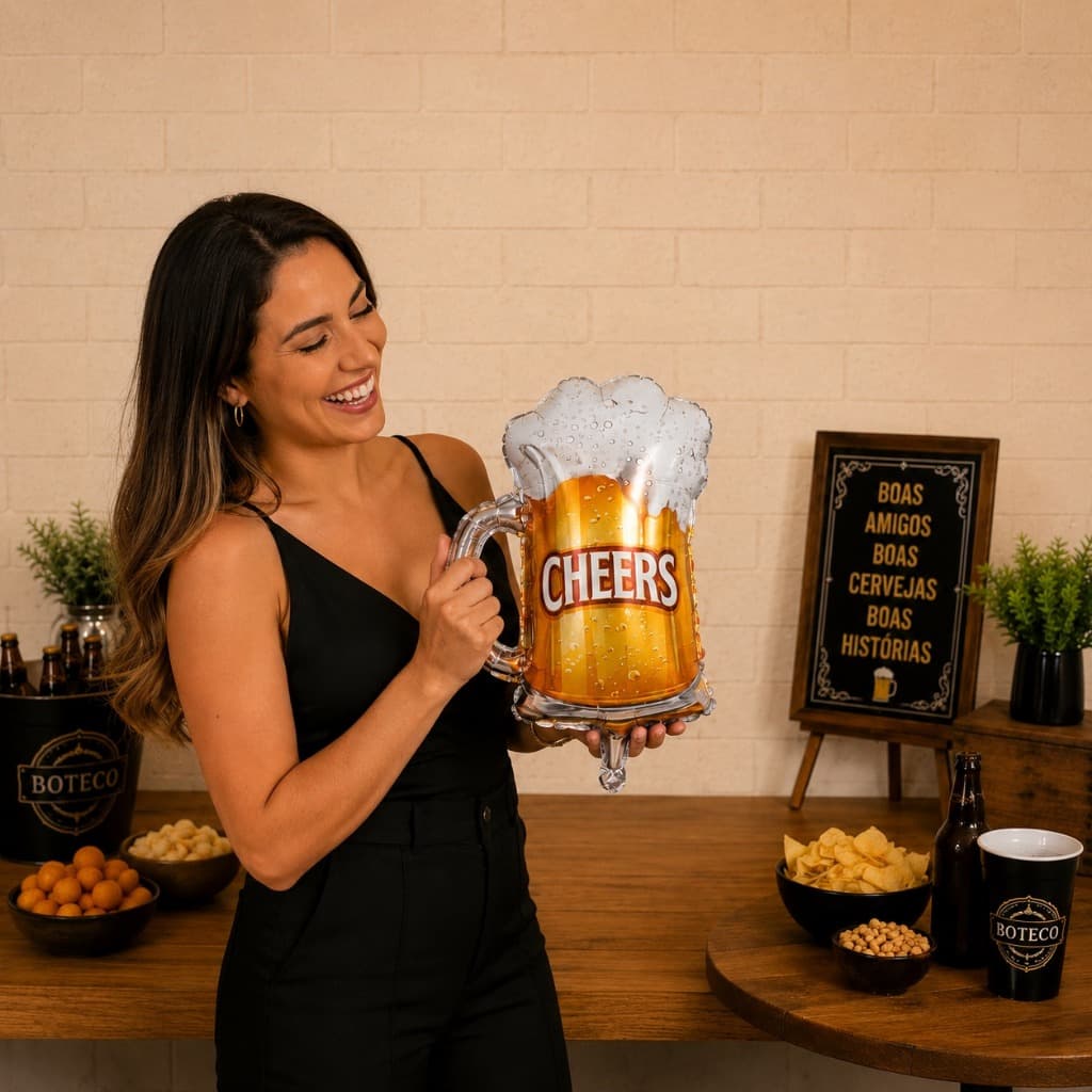 Balão Metalizado Boteco Caneca Chopp Amarela Decoração 28cm