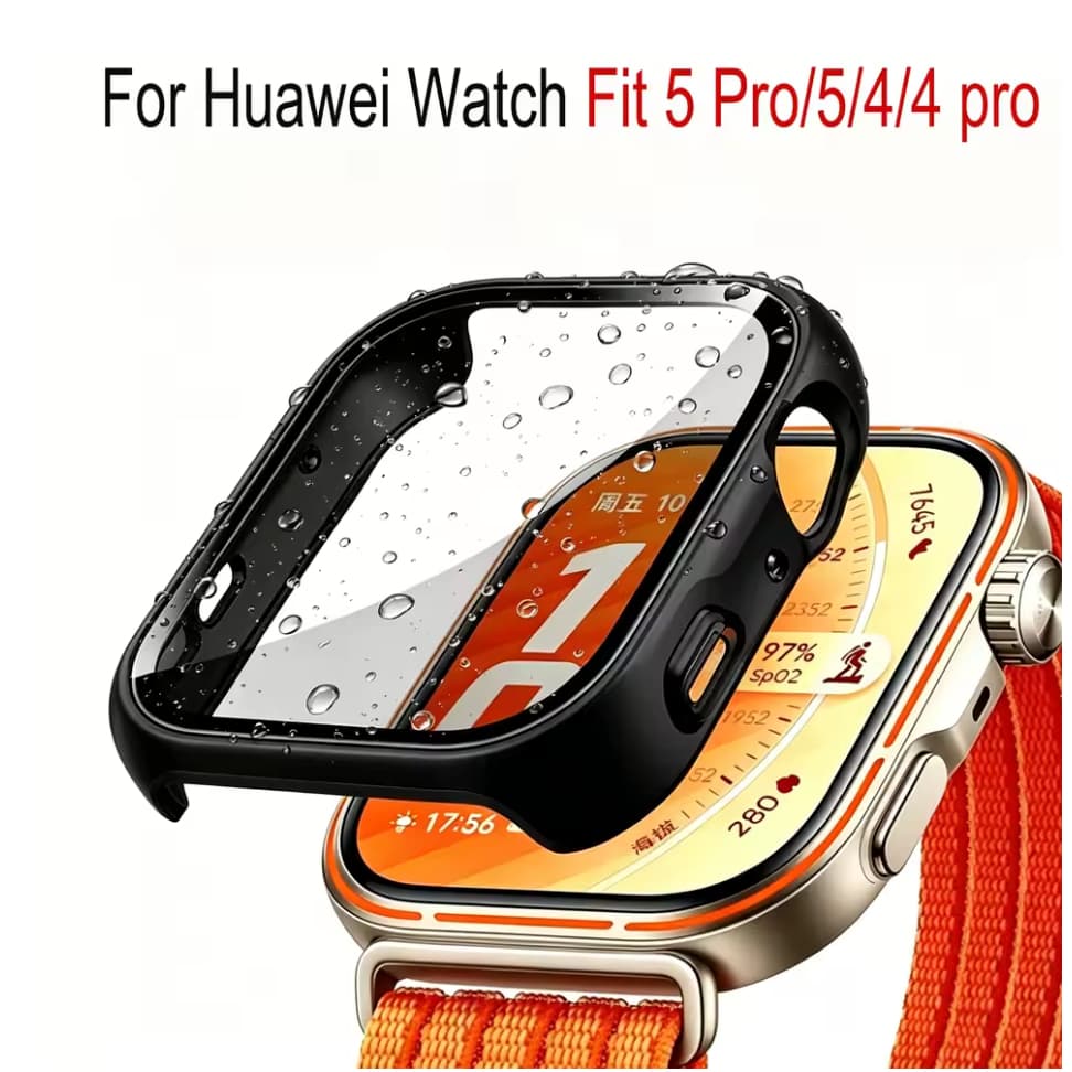 Compatível com Huawei Watch Fit4 5/Pro4 5, tela de vidro temperado, capa protetora com estrutura rígida em policarbonato