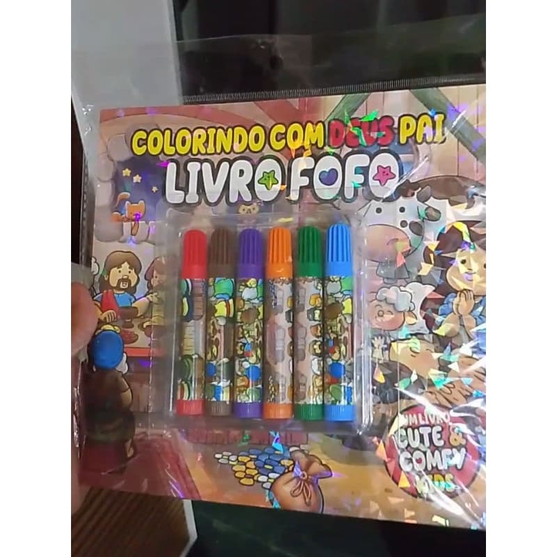Livro de Colorir com Deus Pai Infantil 21x21 cm + 6 Canetinhas Coloridas Kit Educativo Cristão