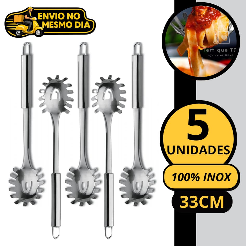 KIT 3/5 Pegador de Massas 100% Aço Inox GRANDE 33cm Profissional Colher para Servir Espaguete Macarrão Massa