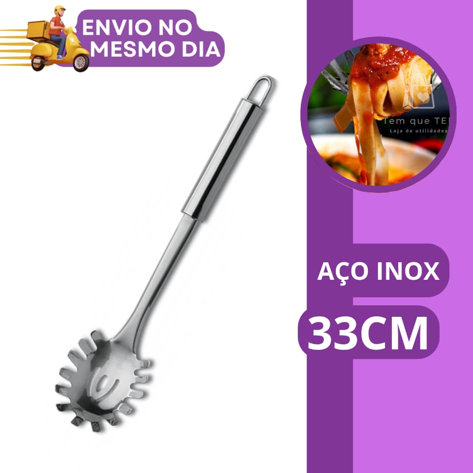 Pegador de Massas em Inox GRANDE 33cm Profissional Colher para Servir Espaguete Macarrão Massa