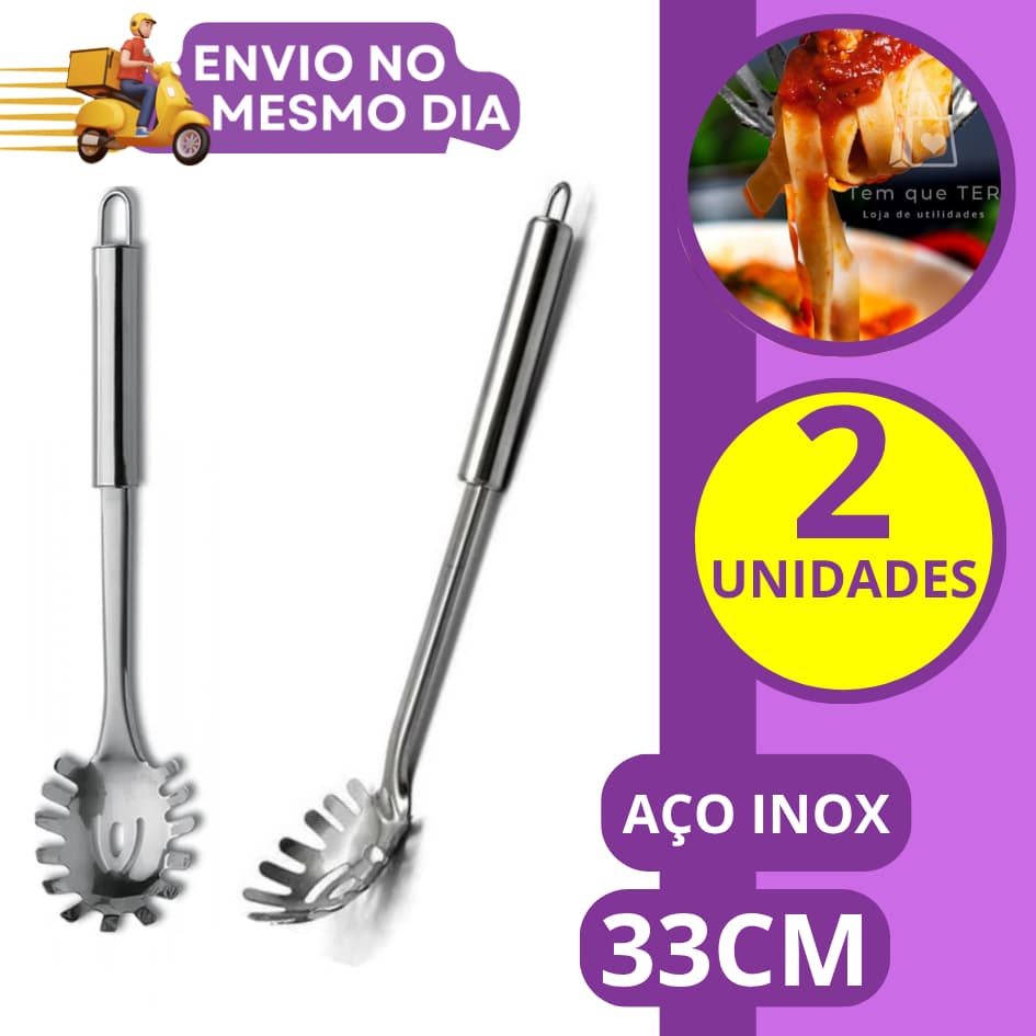 KIT 1 ou 2 Pegador de Massas em Inox GRANDE 33cm Profissional Colher para Servir Espaguete Macarrão Massa