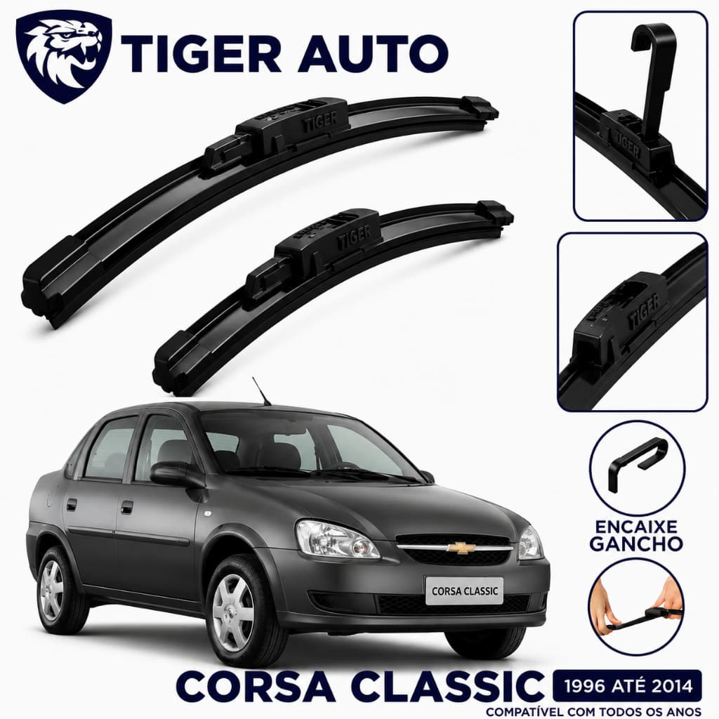 Par Palheta Limpador Parabrisa Corsa e  Classic 1995 A 2016 Tiger Auto Silicone