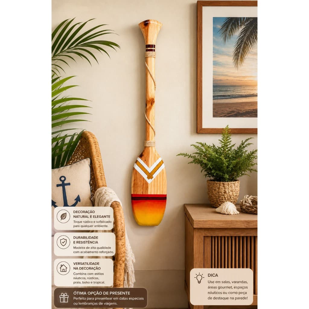 Remo de Madeira Decoração De Parede 90 cm pintado à mão decoração náutica praia caiçara
