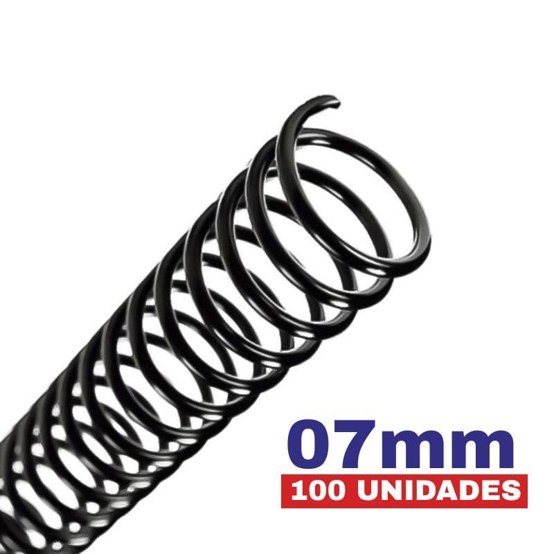 Espiral Para Encadernação 7mm Preto Até 25 Folhas Pacote 100 Unidades | Mola | Escolar | Escritório | Artesanato