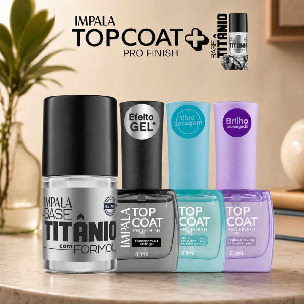 Esmalte Impala Top Coat Pro Finish Efeito Gel Ultra Secagem Super brilho Base Titânio Manicure