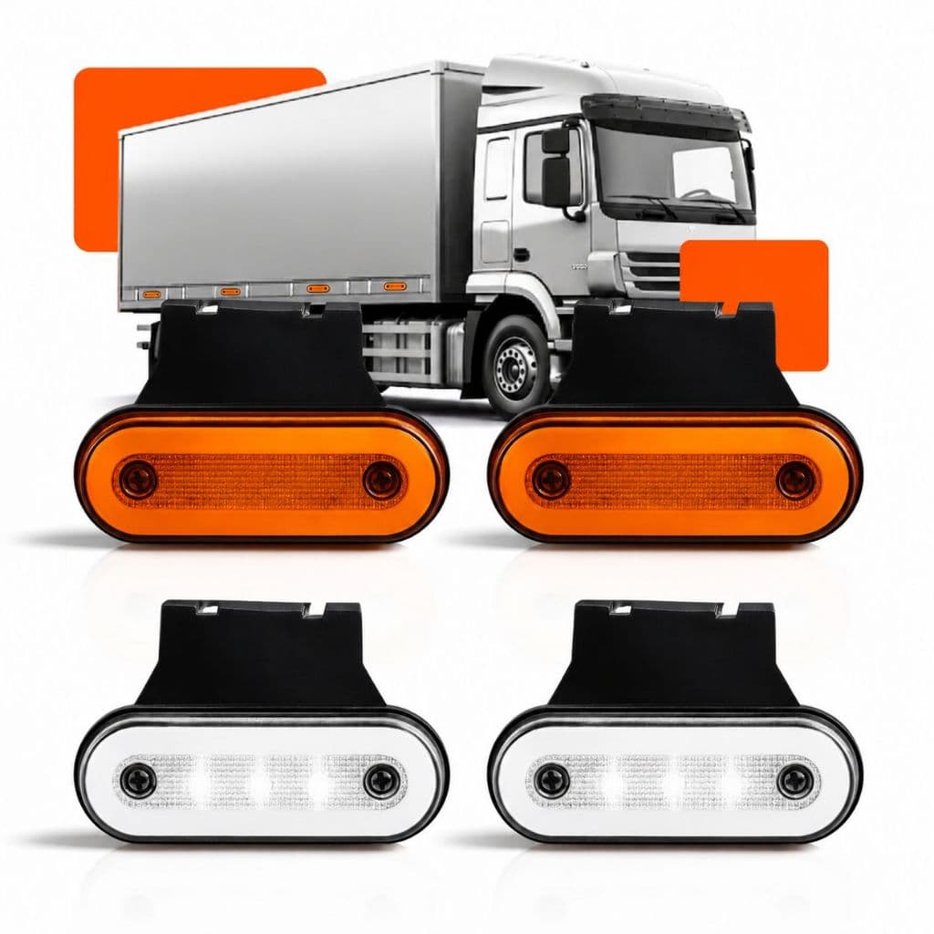 Kit Lanternas Led Lateral Caminhão Carreta Reboque Bau Ambar Com Suporte Sinalização Lateral Caminhão