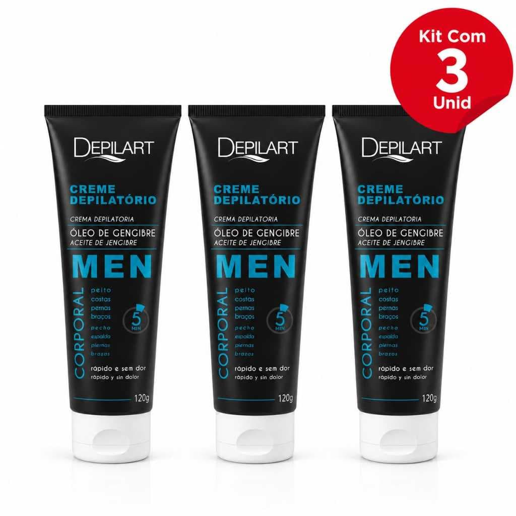 Kit 3un Creme Depilatório Masculino Depilart Men 120g Corporal Sem Dor Ação Rápida