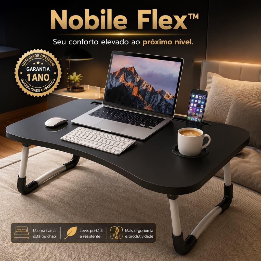 Mesa Suporte Notebook Ajustável Nobile Flex™ Ergonômica Portátil Para Cama Sofá Home Office