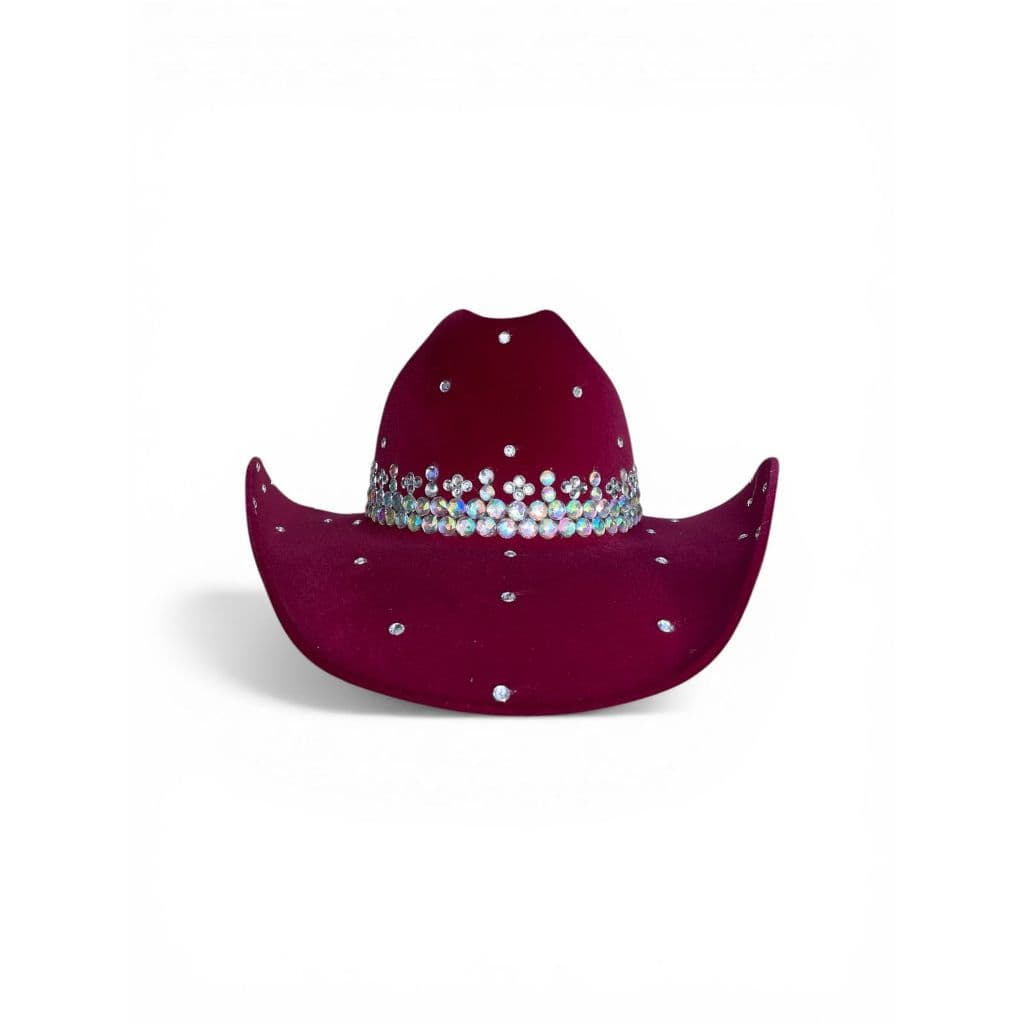 Chapeu Country Cowgirl Bordo Americano Texas Com Faixa Bandinha Luxo Brilhosa Novo Premium