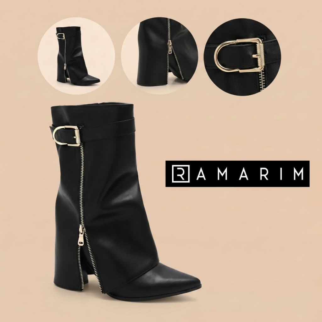 Bota Feminina Ramarim Cano Médio Salto Médio Grosso Bloco Saia Capa Confortável Original