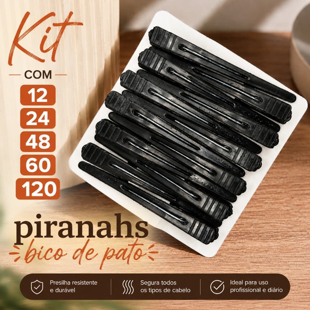 Kit 12/24/48/60/120 Piranhas Bico de Pato Pretas Prendedor de Cabelo Forte Salão e Uso Diário