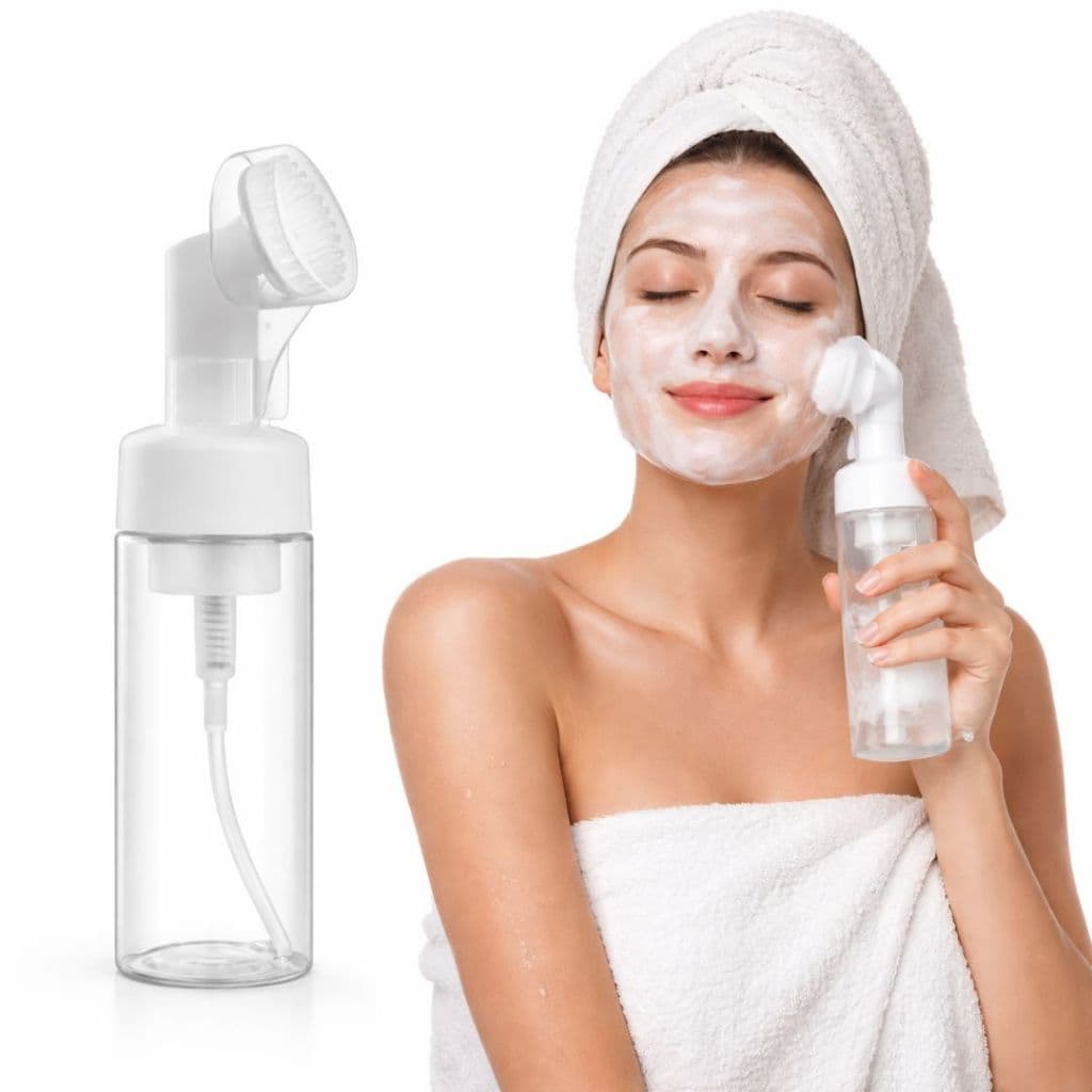 Frasco Pump Espumador Escova Limpeza Facial Skincare Esponja