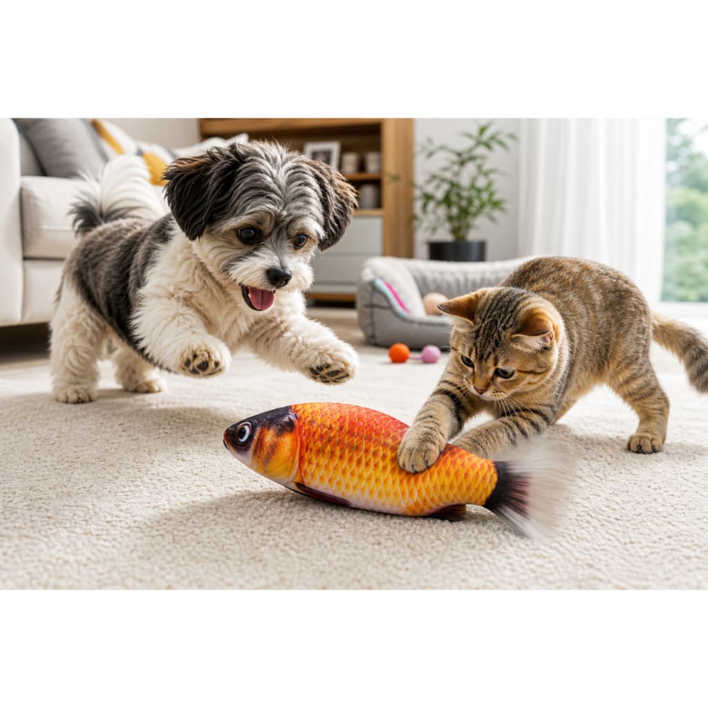 Brinquedo Pelucia Peixe Animado Movimento Interativo 26cm Sortido Diversao Animal Pet