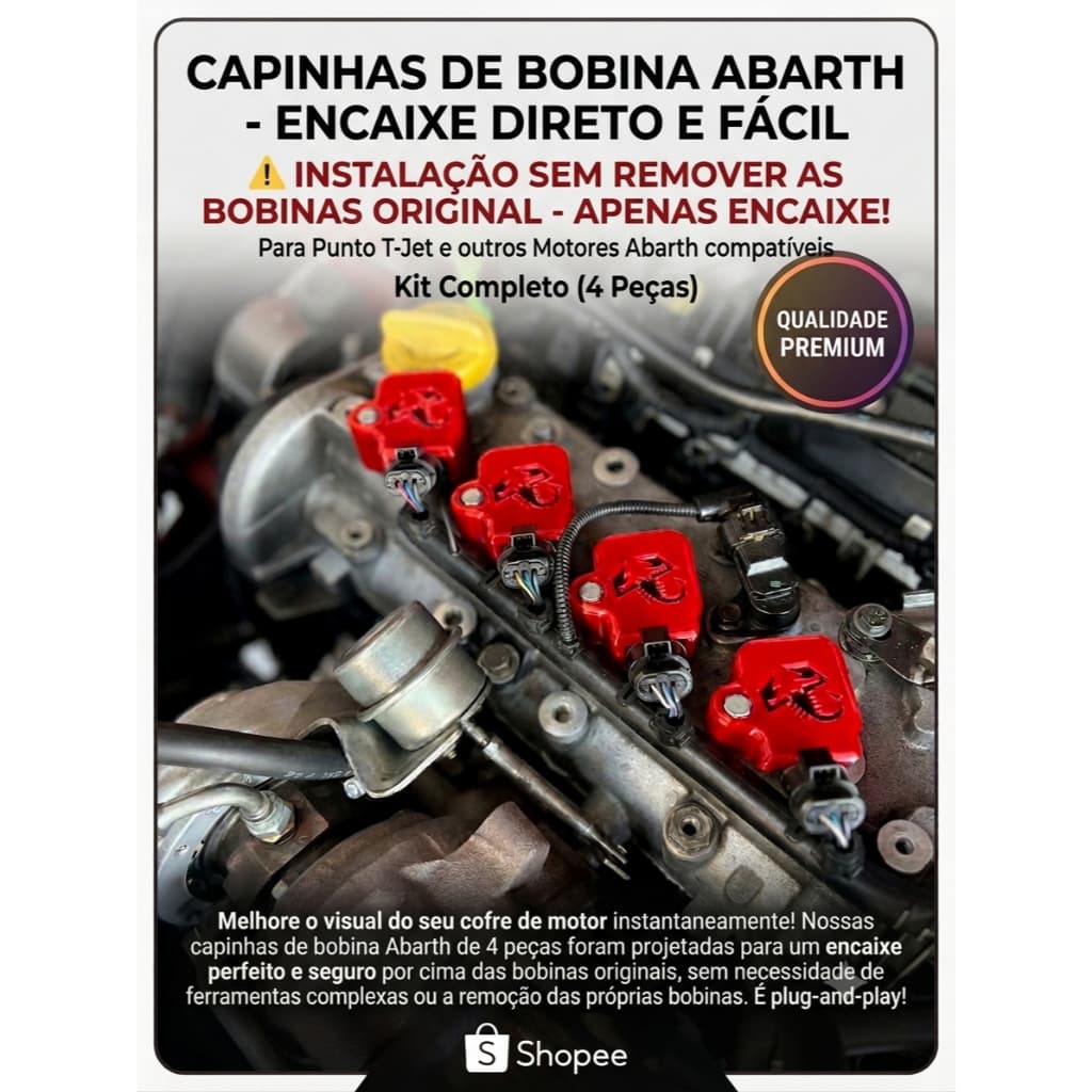 Capas De Bobina Abarth Punto T-Jet Linea Bravo - Instalação Por Encaixe Sem Desmontar (Kit 4 Pçs)