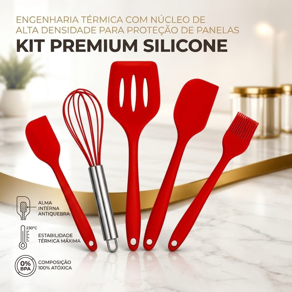 Conjunto Utensílios Silicone Kit 5 Pecas | Não Risca suas Panelas Máxima Proteção | Alta Resistência