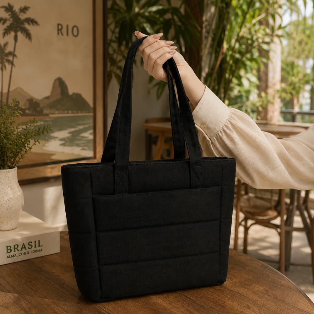 Bolsa Puffer Feminina Acolchoada Estilo Tendência Alça Costura Reforçada