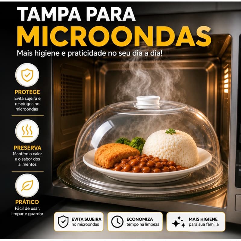 Tampa Protetora de Alimentos Para Microondas C Válvula E Alça De Proteção Bpa Free 26cm Anti Sujeira