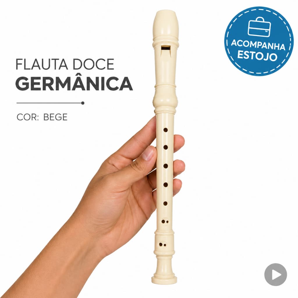Flauta Doce Soprano Germânica Yin's Paper Plástico Creme Bege Iniciante Com Estojo