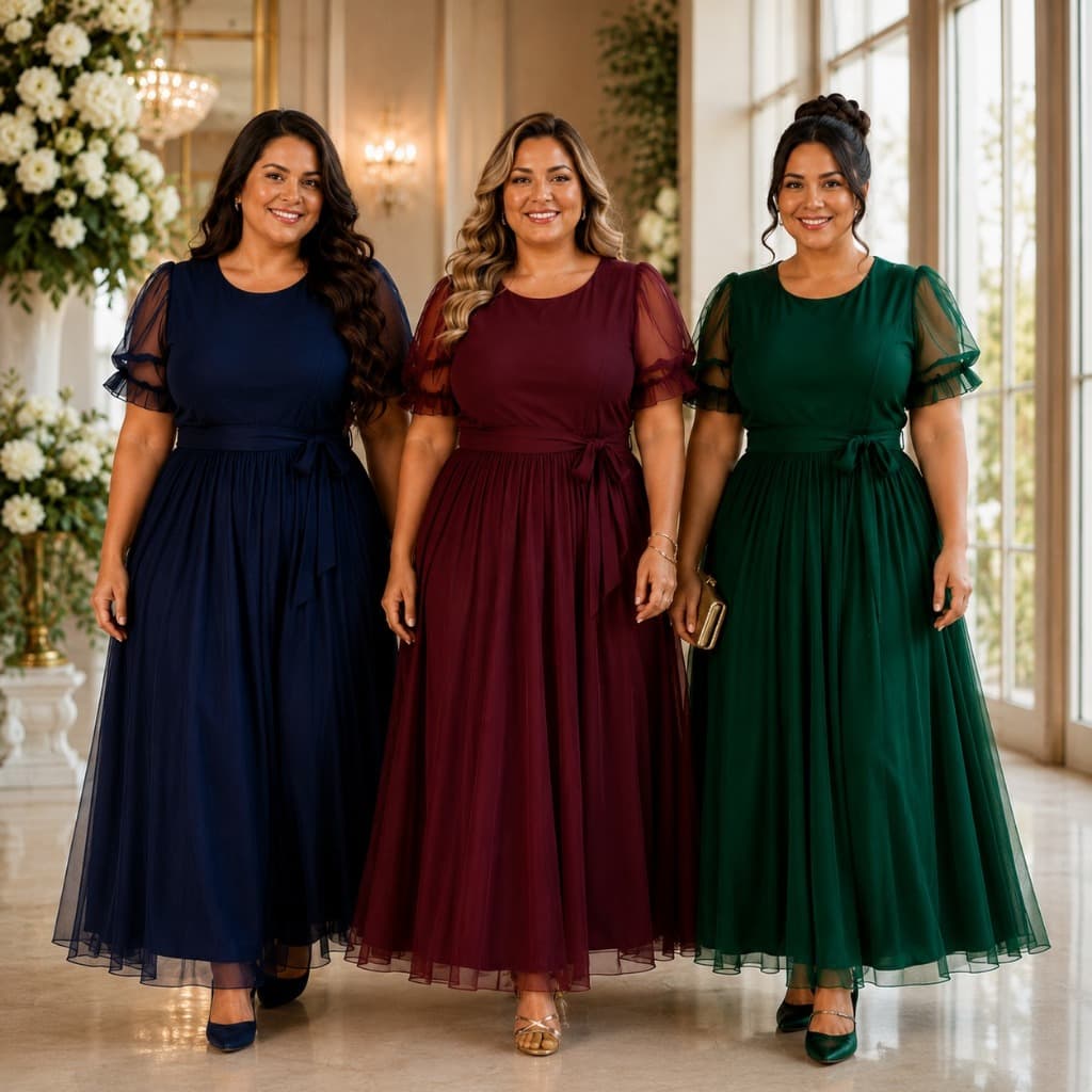 Vestido  Plus Size Ester Longo Evangelico Feminino Manga Tule Princesa Elegante