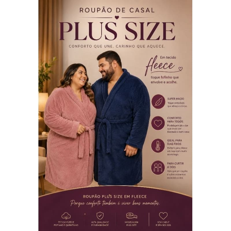 ROUPÃO PLUS SIZE. G1, G2 E G4. ROUPÃO QUENTINHO E MACIO. TAMANHO ESPECIAL. ROUPÃO DE CASAL.