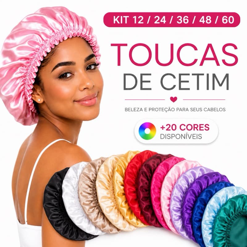 Kit 12/24/36/48/60 Toucas de Cetim Profissional Anti-Frizz – Cores Sortidas ou Cor única
