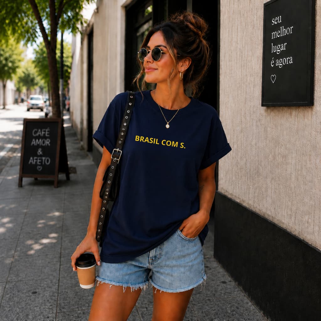Blusa do Brasil Feminina Casual Estampa Brasil Com S T shirt Algodão Manga Curta P ao GG