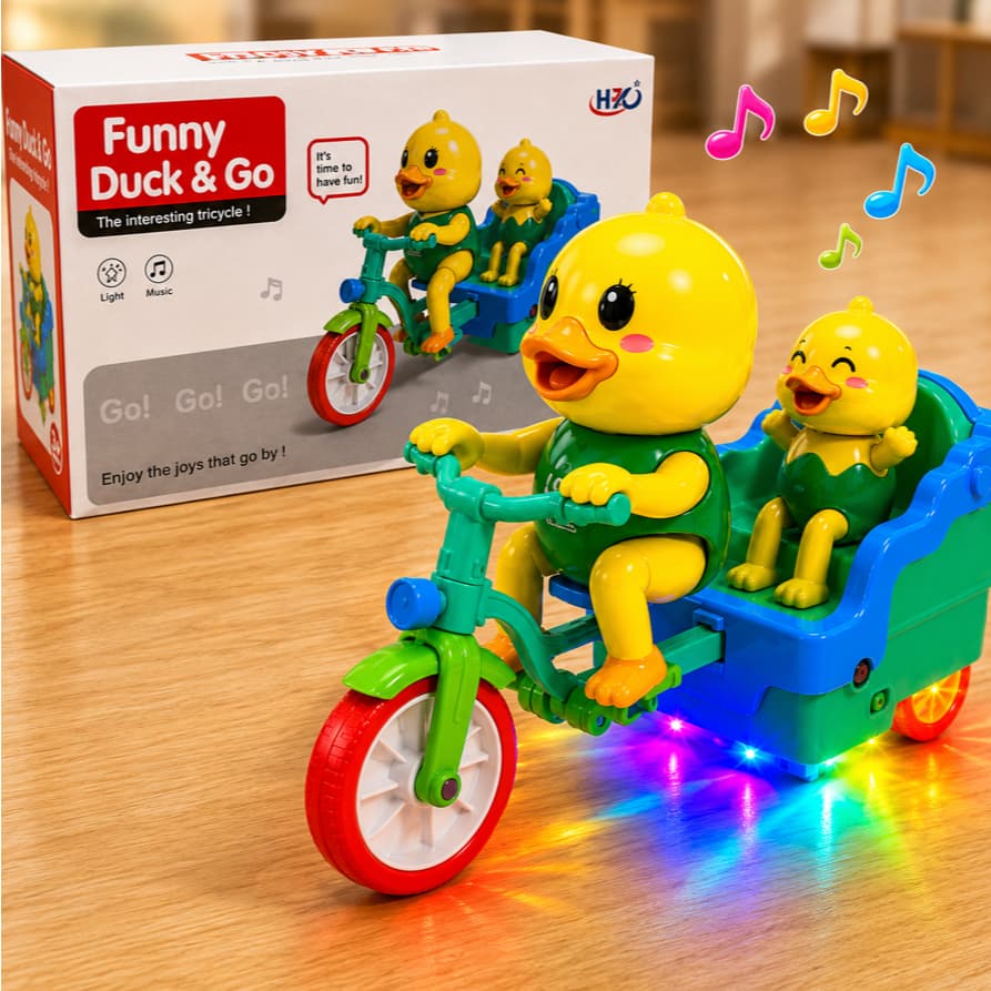 Brinquedo Pato Bicicleta Musical com Luzes e Movimento Automático