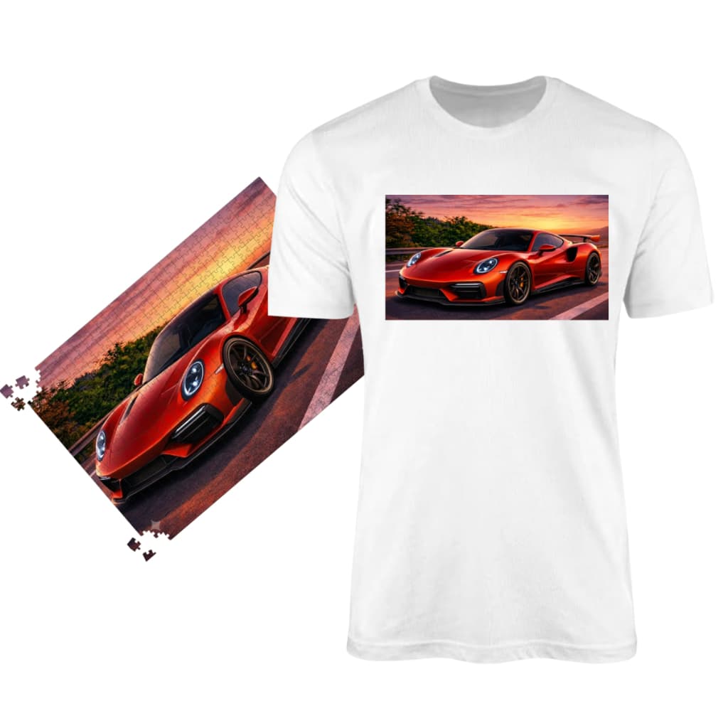 CAMISETA, MAIS QUEBRA CABEÇA, 60 peças,  ESTAMPA CARROS ESPORTIVOS, UNISEX.
