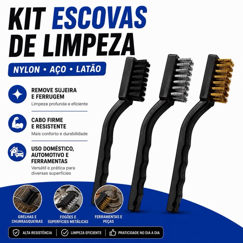 Escovas de Limpeza Multiuso Aço Latão Nylon Cabo Resistente Para Grelha Churrasqueira