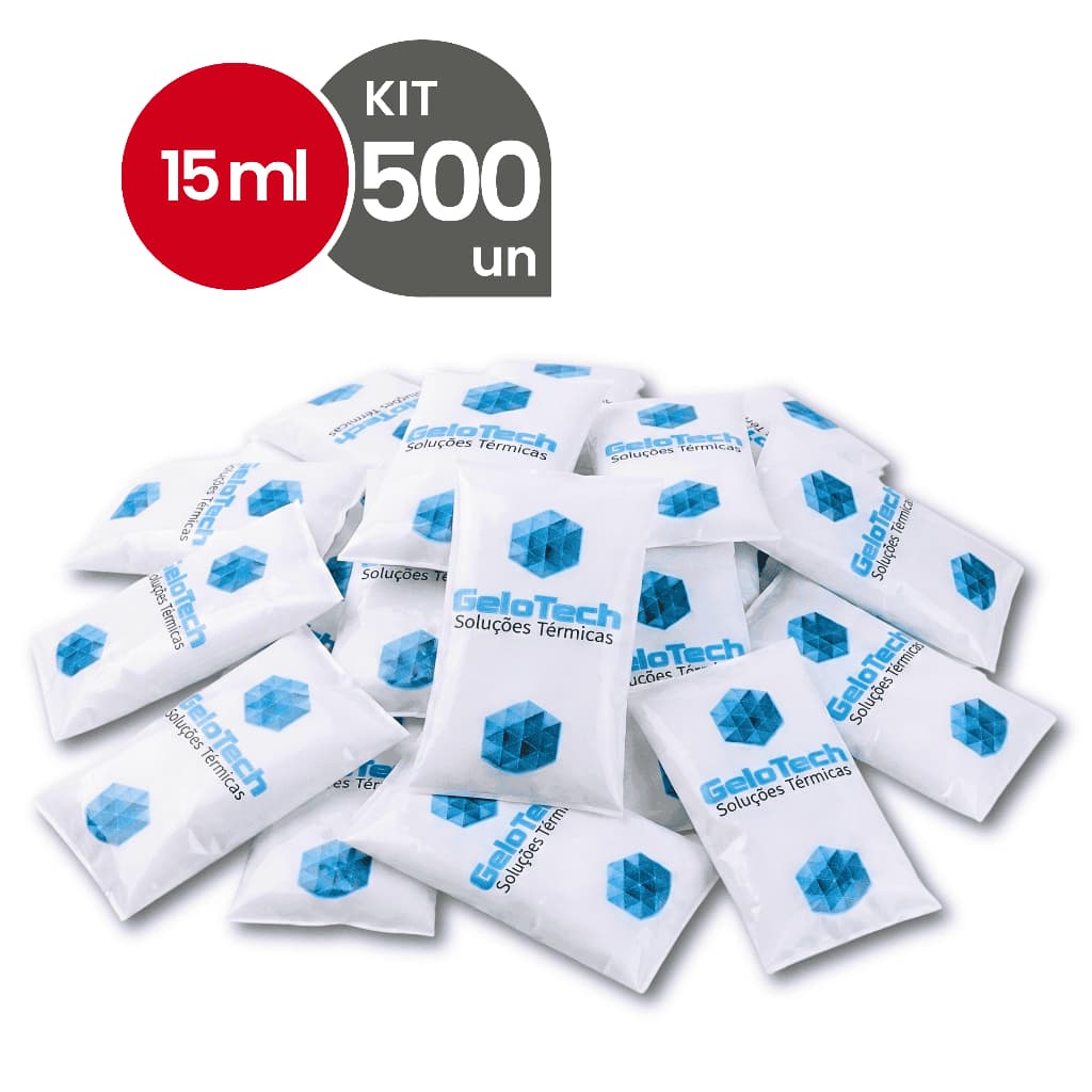 500 Gelo Reutilizável 15ml Até 8h Gelado Não Molha | GeloTech Flexível Gel Artificial Atóxico
