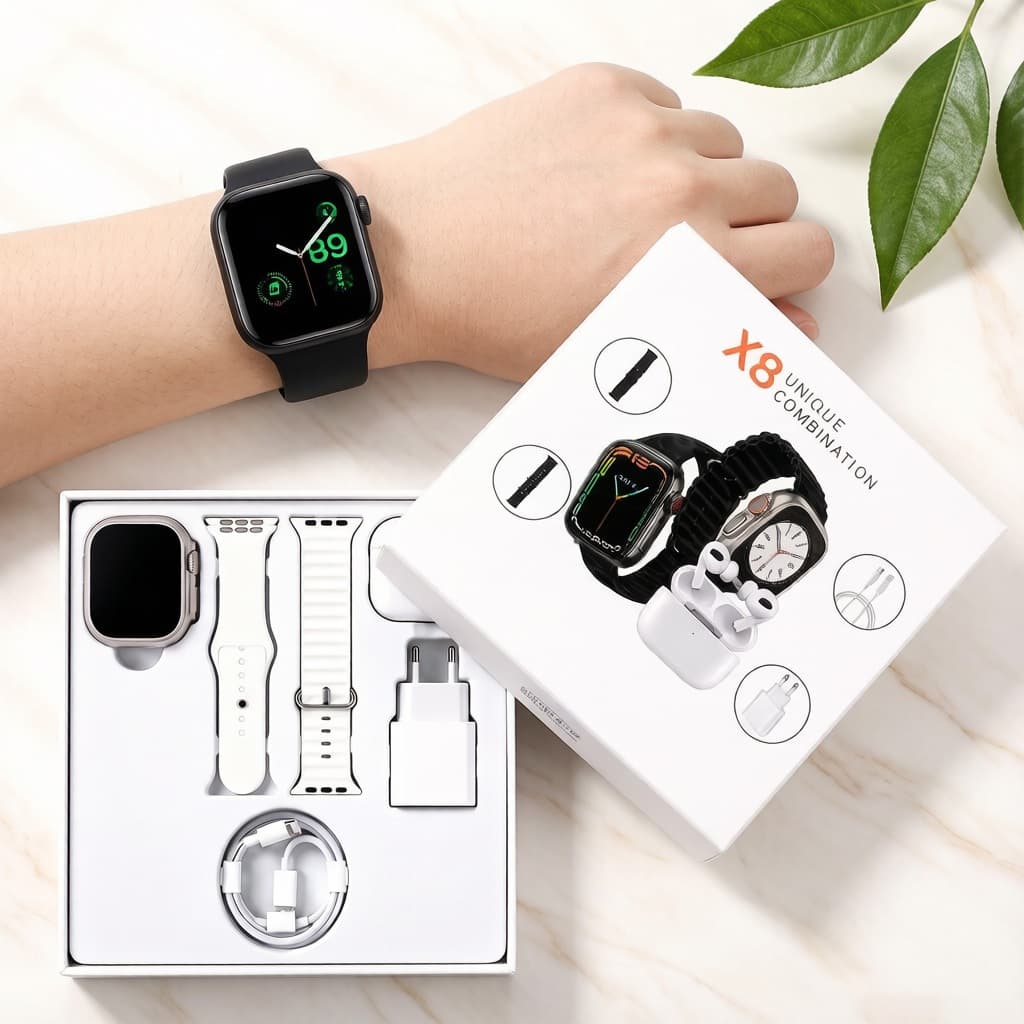 Combo 7 Em 1 Relógio X8 + Fone TWS Tela 2.2 Polegadas Monitor SpO2 Cardíaco Bluetooth