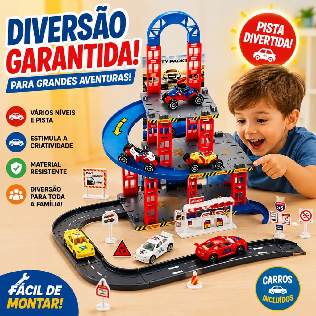 Garagem Estacionamento Infantil 3 Andares com Pista e Carrinhos Brinquedo Educativo