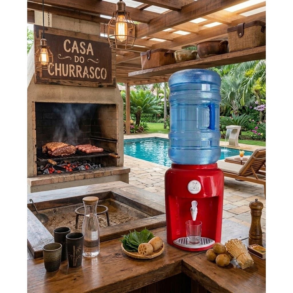 Suporte Com Cuba De Barro Para Galão de Água Para 10 l E 20 Litros Vermelho Moderno