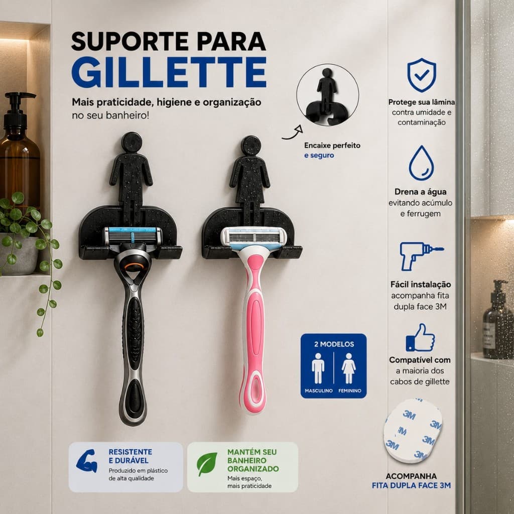 Suporte para Lâmina de Barbear Parede com Fita 3M Organizador Banheiro Barbeador Masculino Feminino