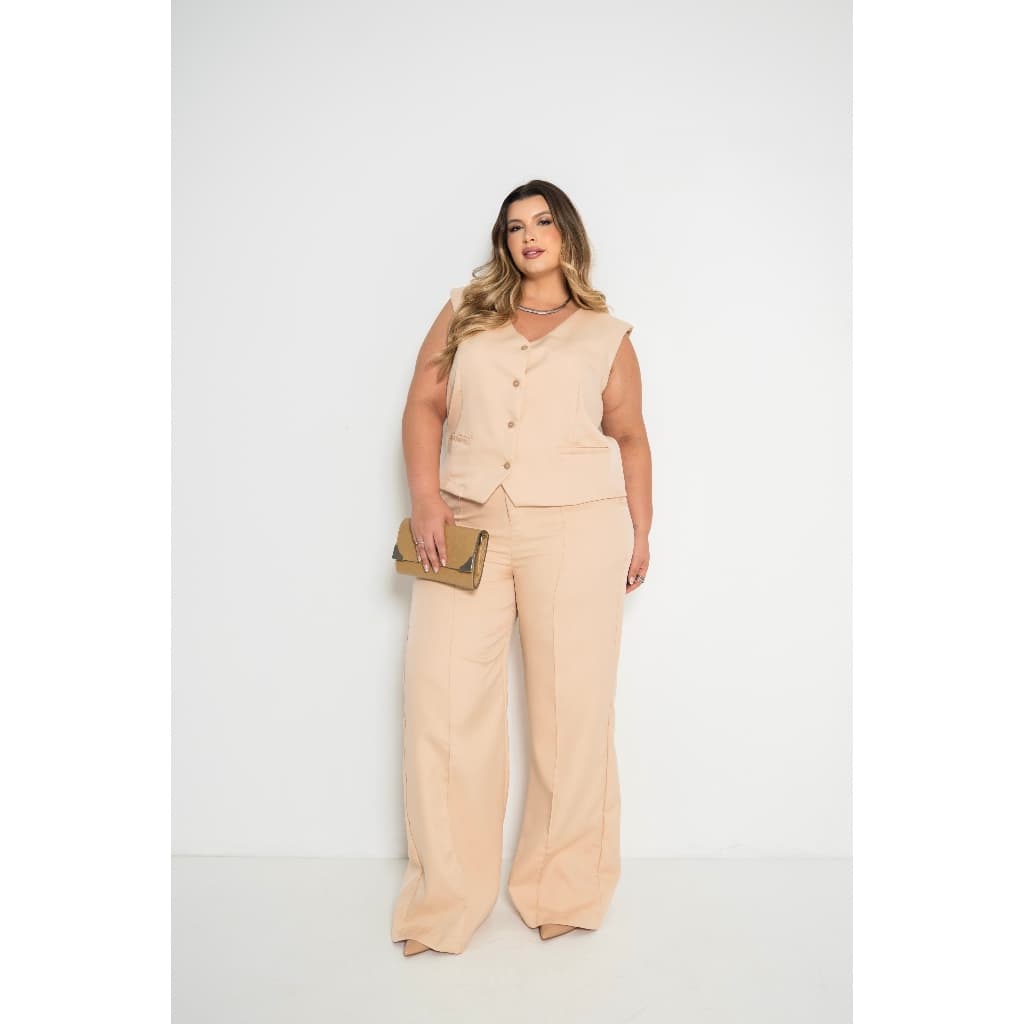 Conjunto Feminino Plus Size Colete Com Calça Pantalona Alfaiataria Social Longa Casual Inverno