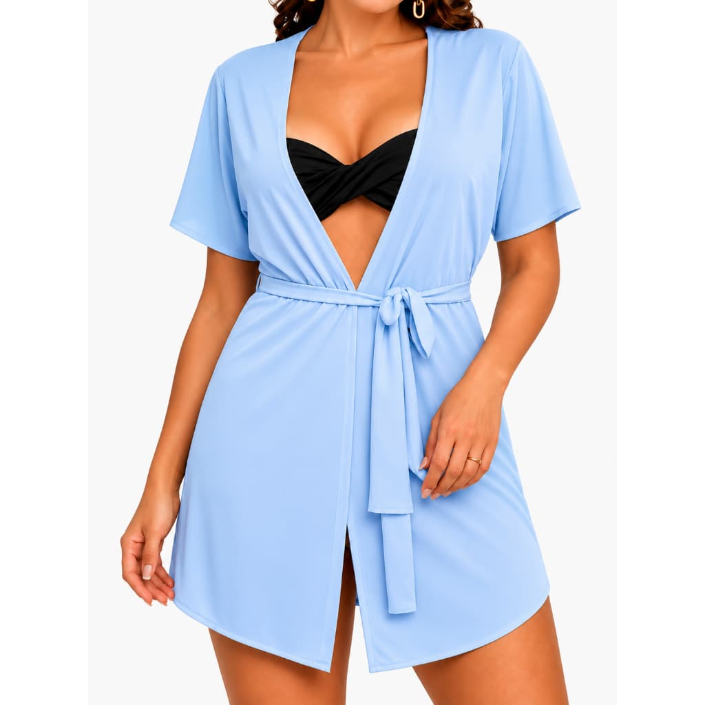 Saída de Praia Kimono Preto Malha Segunda Pele Capelini