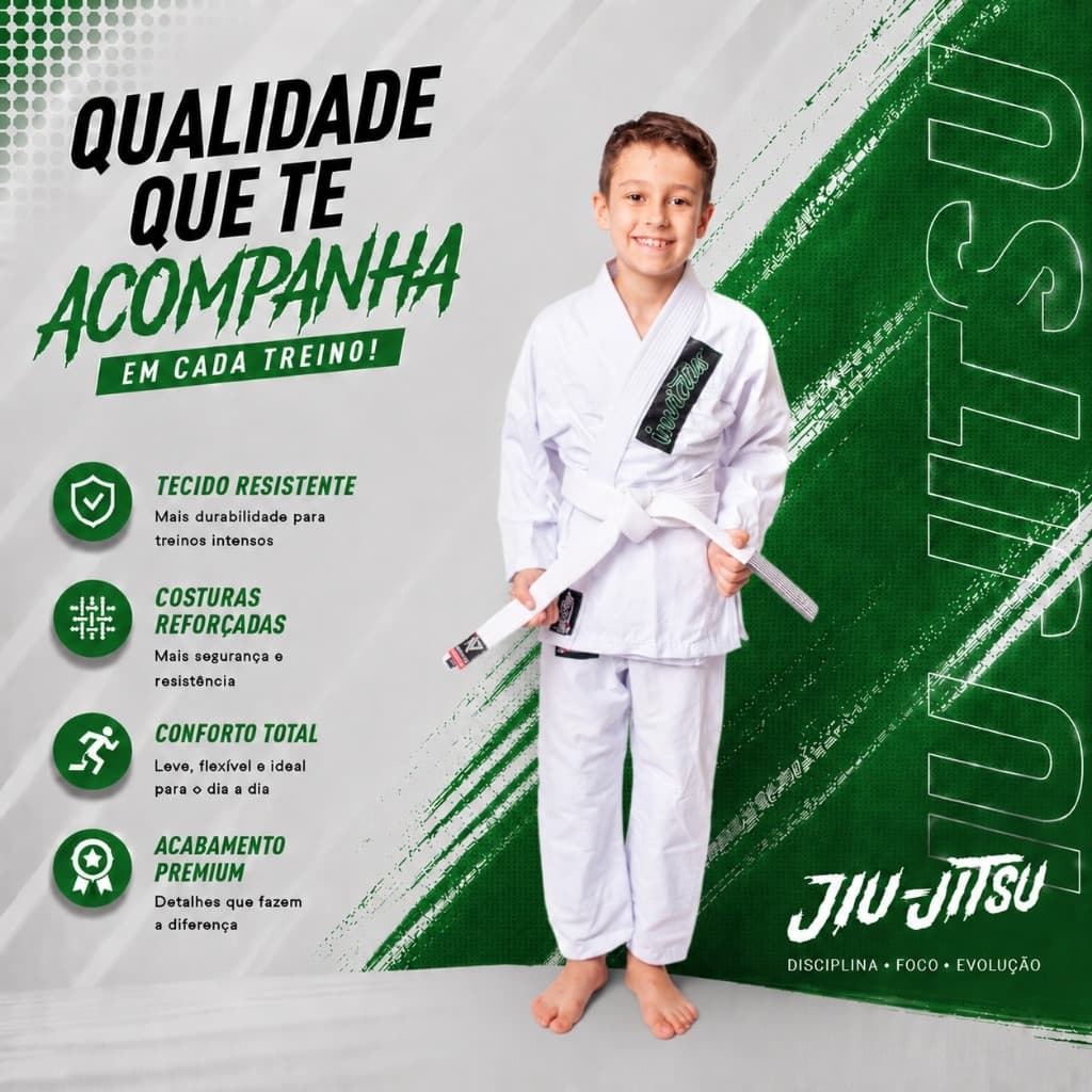 Kimono de Jiu Jitsu Infantil Sarja Branco kids Refoçado Judô Dobok Treino Envio IMEDIATO