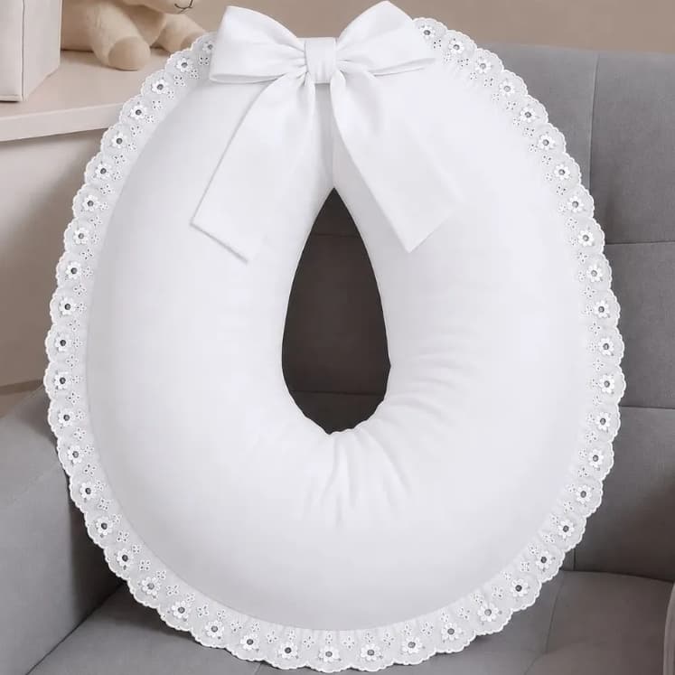 Almofada De Amamentação Grande Algodão Bordado Inglês Branco